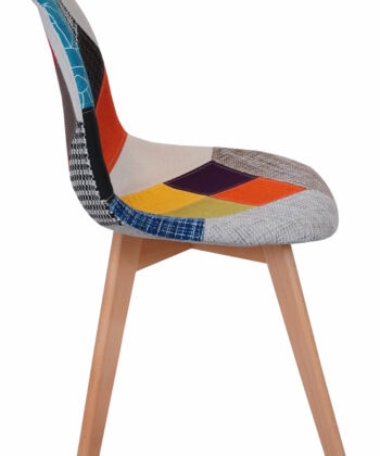 Prism Patchwork Scandinavian Chair – Multi-Colour Chenille Natural Beech 47x50x82cm