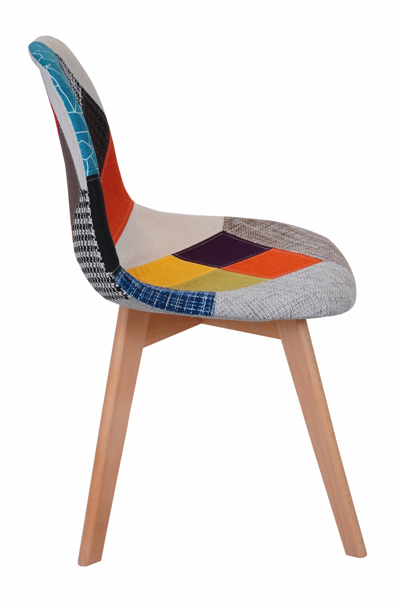 Prism Patchwork Scandinavian Chair – Multi-Colour Chenille Natural Beech 47x50x82cm