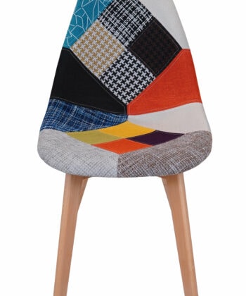 Prism Patchwork Scandinavian Chair – Multi-Colour Chenille Natural Beech 47x50x82cm