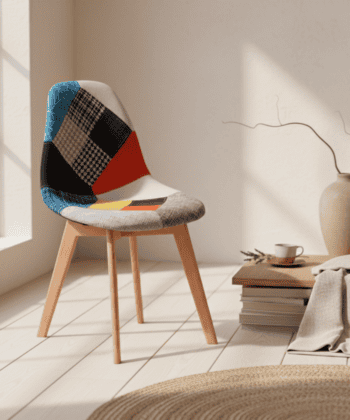 Prism Patchwork Scandinavian Chair – Multi-Colour Chenille Natural Beech 47x50x82cm