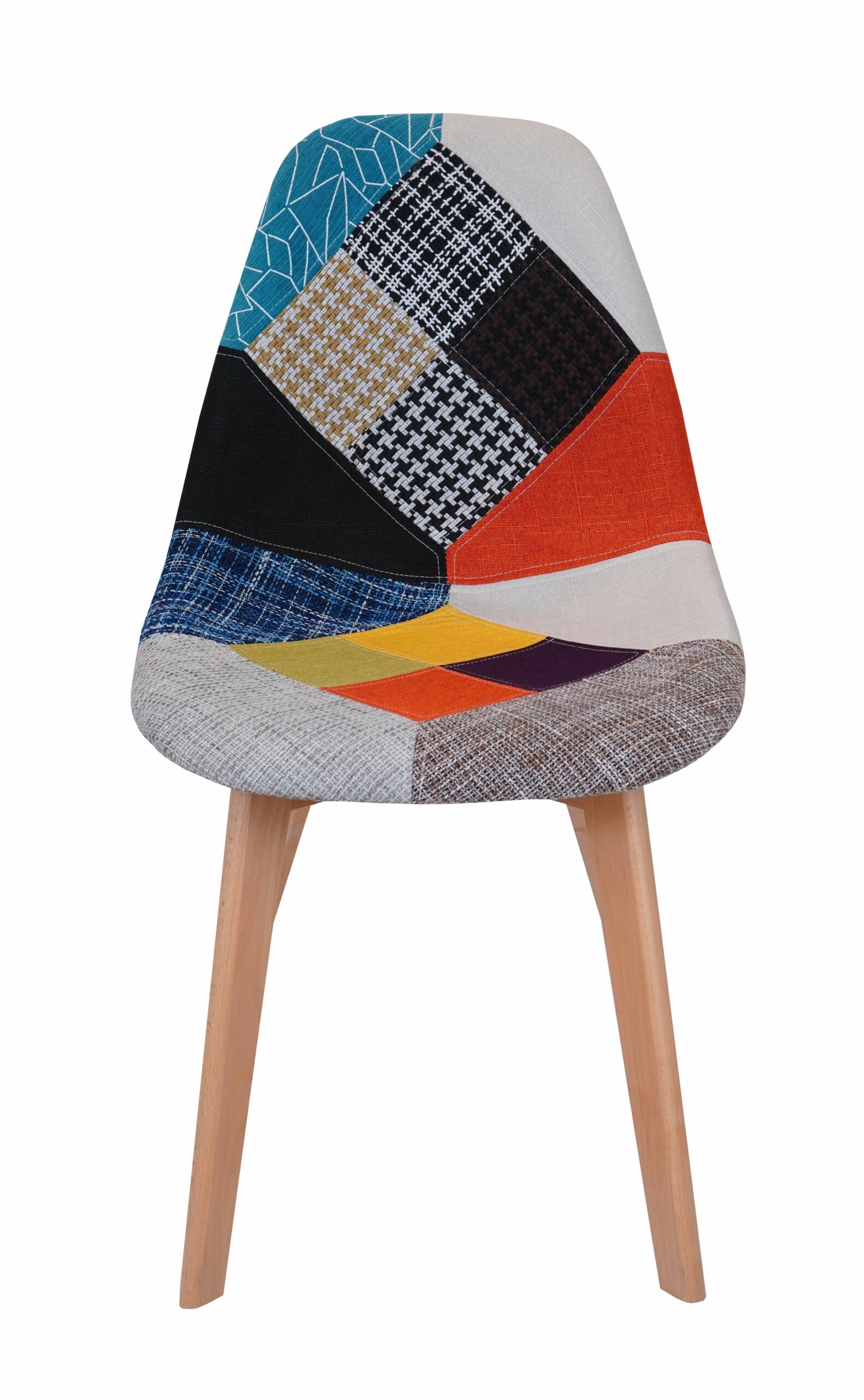 Prism Patchwork Scandinavian Chair – Multi-Colour Chenille Natural Beech 47x50x82cm