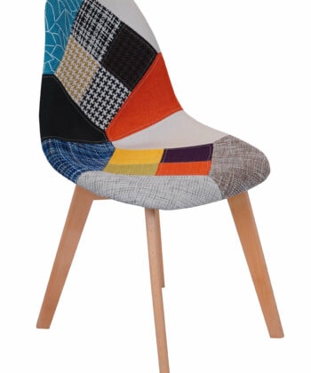 Prism Patchwork Scandinavian Chair – Multi-Colour Chenille Natural Beech 47x50x82cm