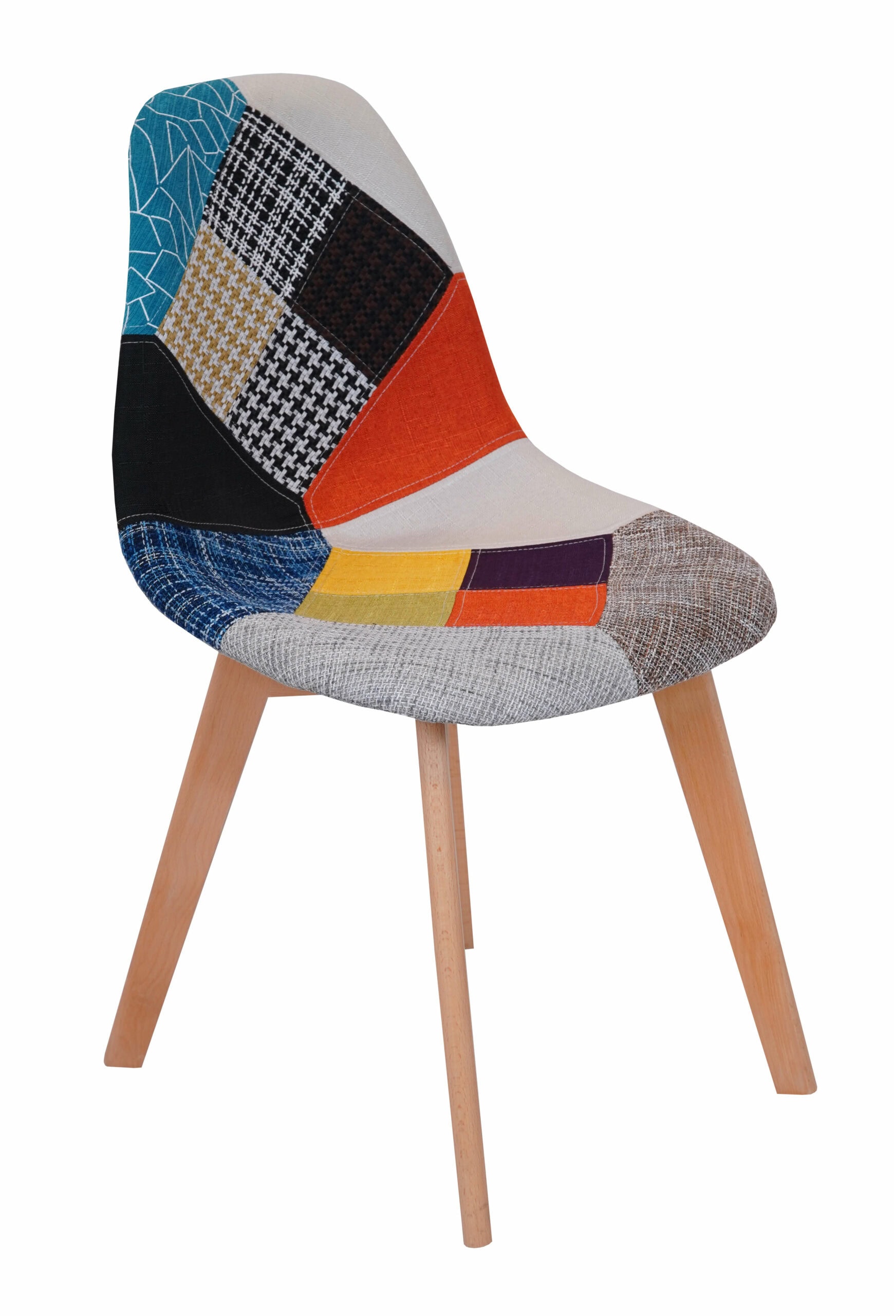 Prism Patchwork Scandinavian Chair – Multi-Colour Chenille Natural Beech 47x50x82cm