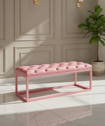 Pink UrbanChic Ecoleather Bench – Handmade Metal Frame Seat for Modern Homes