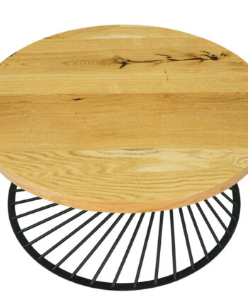 Round Natural Oak Coffee Table – Industrial Black Metal Base