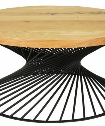Round Natural Oak Coffee Table – Industrial Black Metal Base