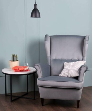 Sapphire Crown Tufted Wingback – Navy Velvet Button-Tufted Lounge Chair