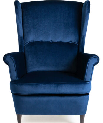 Sapphire Crown Tufted Wingback – Navy Velvet Button-Tufted Lounge Chair
