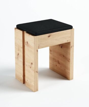 Onyx Grove Vanity Stool – Artisan Oak Base with Black Velvet Seat
