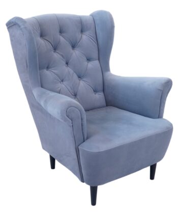 Sterling Mist Wingback Armchair – Grey Velvet Scandinavian Lounge Chair