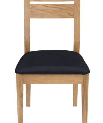Solid Oak Dining Chair – Black Chenille Upholstered Seat
