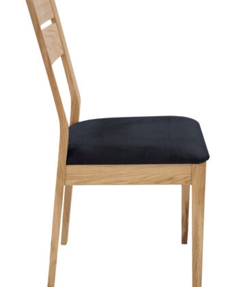 Solid Oak Dining Chair – Black Chenille Upholstered Seat