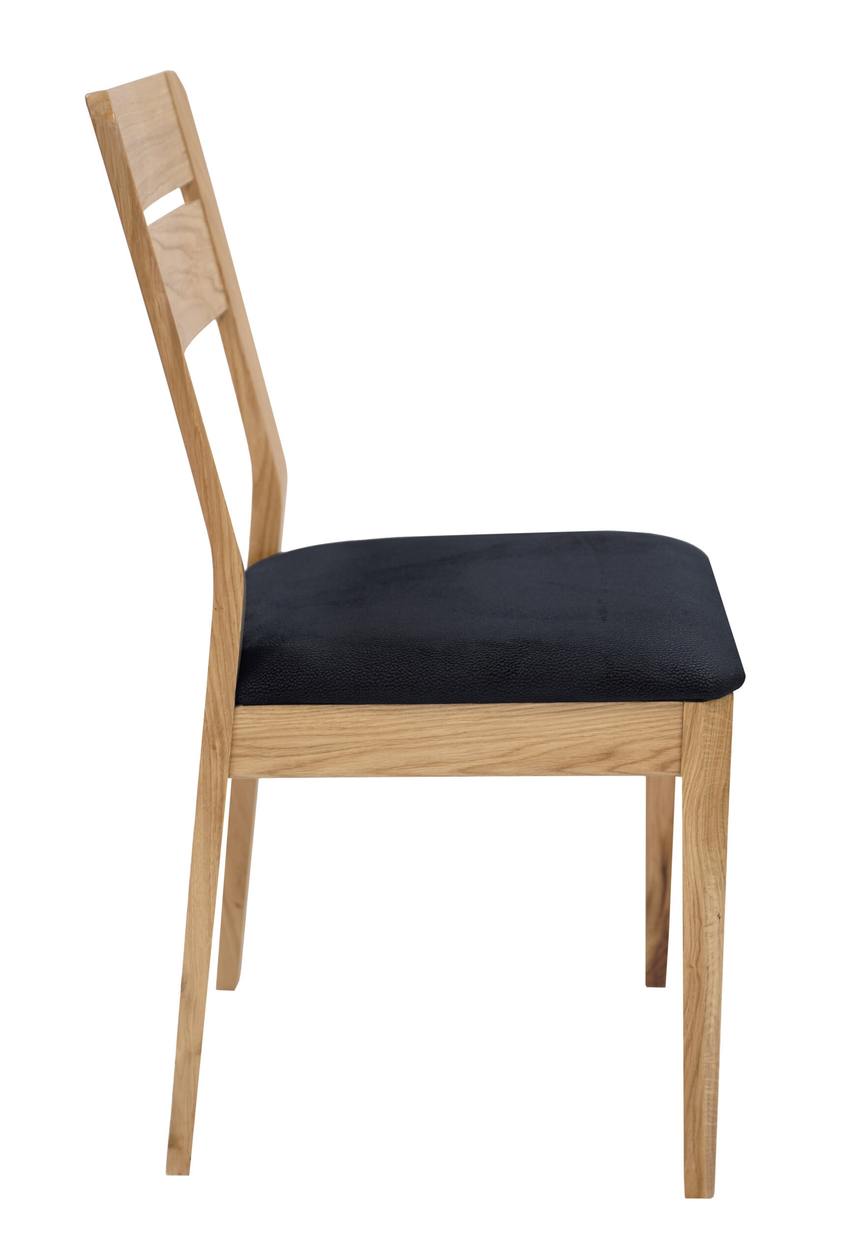 Solid Oak Dining Chair – Black Chenille Upholstered Seat