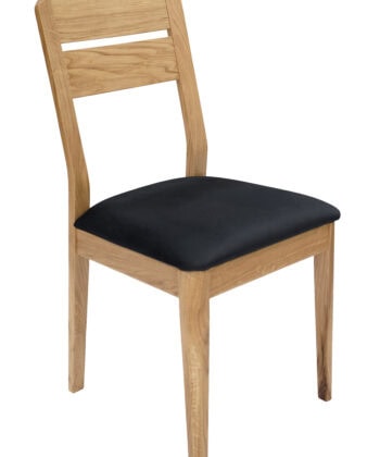 Solid Oak Dining Chair – Black Chenille Upholstered Seat