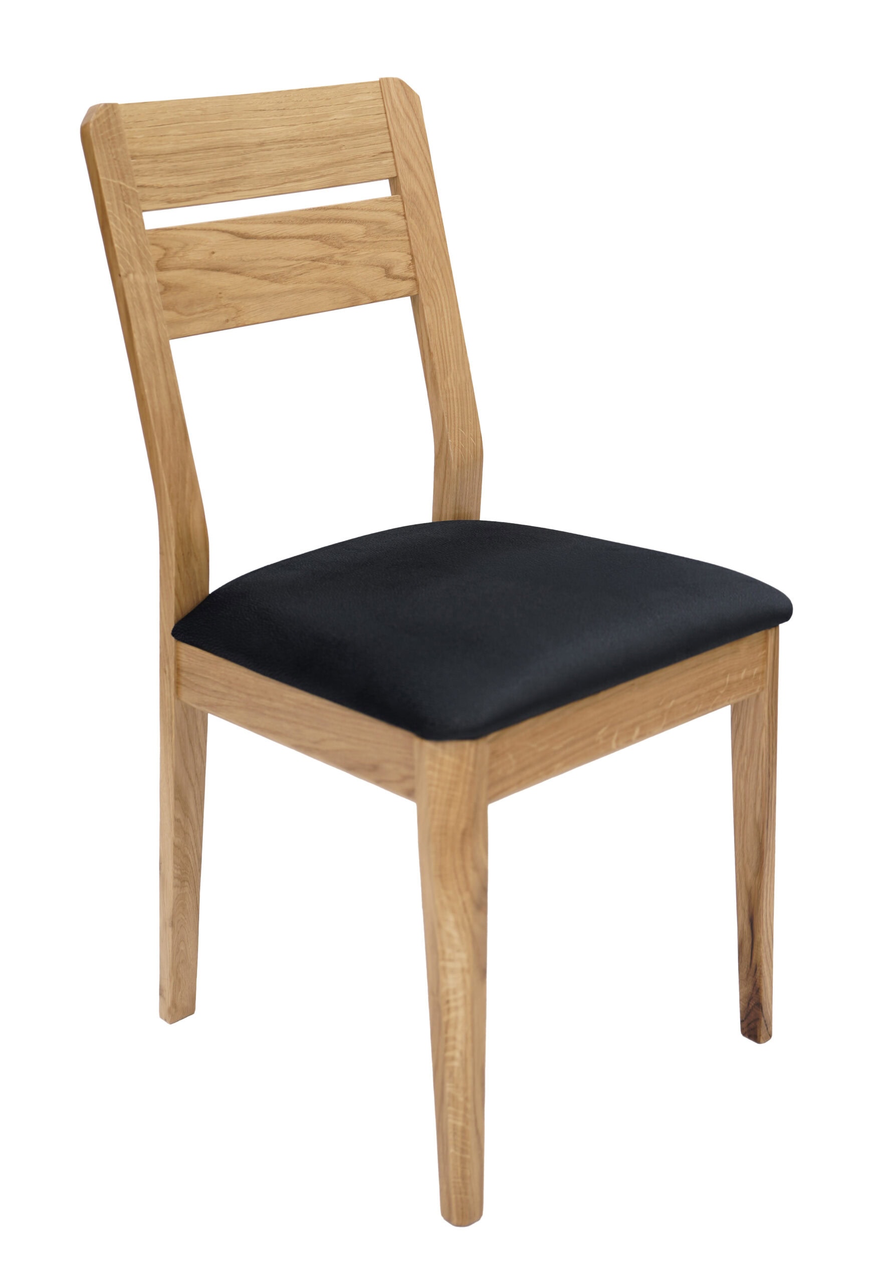 Solid Oak Dining Chair – Black Chenille Upholstered Seat