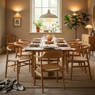 Stylish oak dining chairs in a cozy dining room setting, highlighting Scandinavian and modern designs