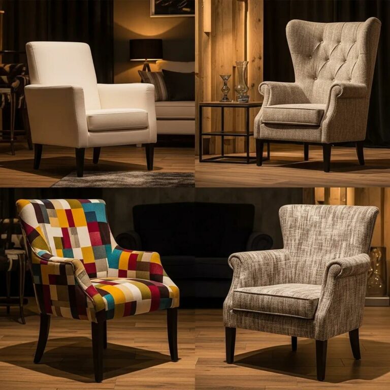 Stylish upholstered chairs in a cozy living room setting showcasing modern, classic, and bespoke designs