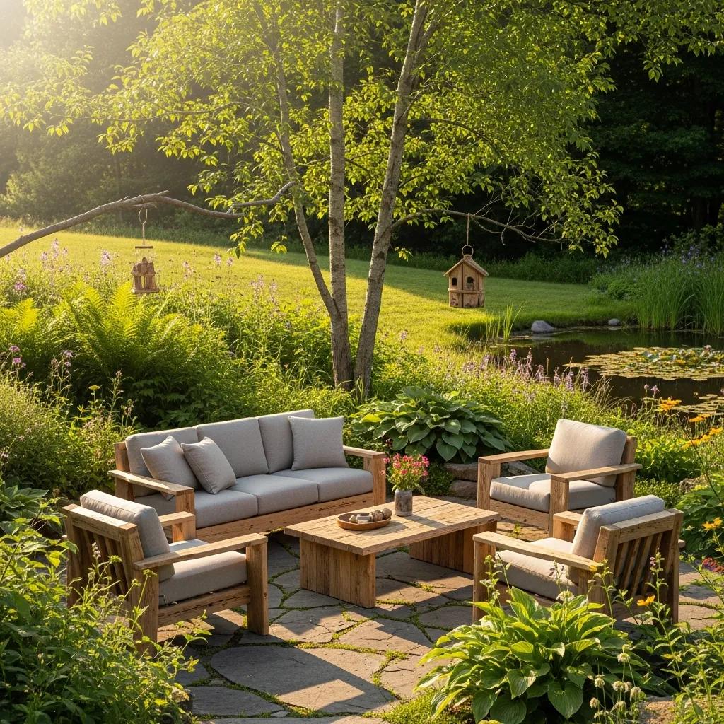 Sustainable Irish furniture made from reclaimed wood displayed outdoors