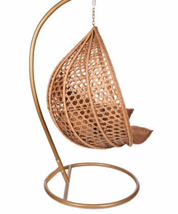 Tropikal Black Hanging Egg Chair – Natural Rattan Cocoon with Cushions