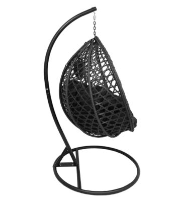 Tropikal Black Hanging Egg Chair – Natural Rattan Cocoon with Cushions