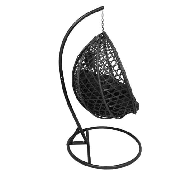 Tropikal Black Hanging Egg Chair – Natural Rattan Cocoon with Cushions