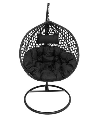 Tropikal Black Hanging Egg Chair – Natural Rattan Cocoon with Cushions