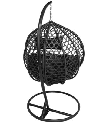 Tropikal Black Hanging Egg Chair – Natural Rattan Cocoon with Cushions