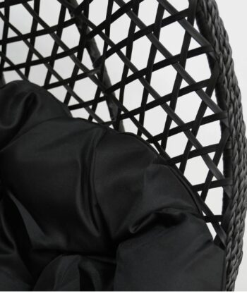 Tropikal Black Hanging Egg Chair – Natural Rattan Cocoon with Cushions