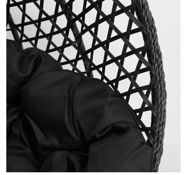 Tropikal Black Hanging Egg Chair – Natural Rattan Cocoon with Cushions