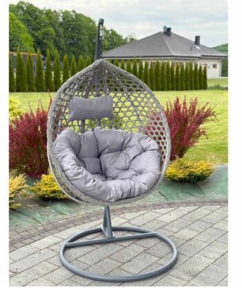 Tropikal Black Hanging Egg Chair – Natural Rattan Cocoon with Cushions