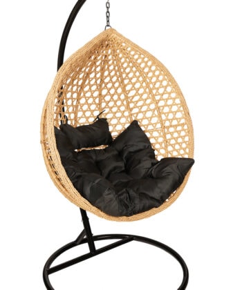 Tropikal Black Hanging Egg Chair – Natural Rattan Cocoon with Cushions