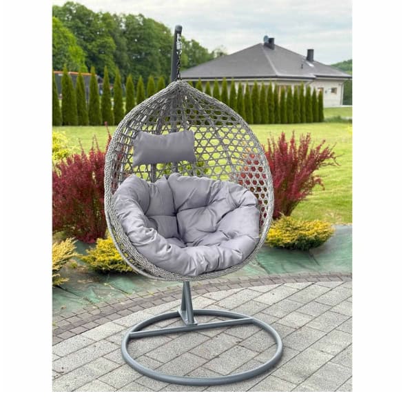 Tropikal Black Hanging Egg Chair – Natural Rattan Cocoon with Cushions