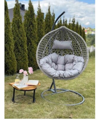 Tropikal Black Hanging Egg Chair – Natural Rattan Cocoon with Cushions