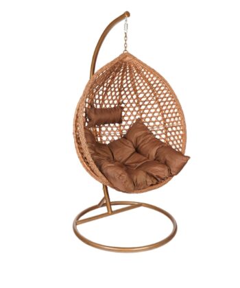 Tropikal Black Hanging Egg Chair &ndash; Natural Rattan Cocoon with Cushions
