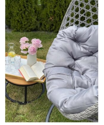 Tropikal Black Hanging Egg Chair – Natural Rattan Cocoon with Cushions