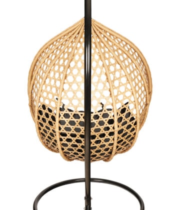Tropikal Black Hanging Egg Chair – Natural Rattan Cocoon with Cushions
