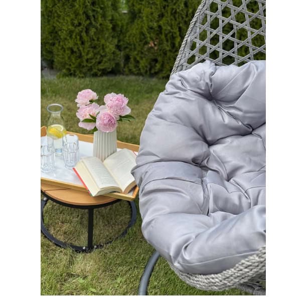 Tropikal Black Hanging Egg Chair – Natural Rattan Cocoon with Cushions