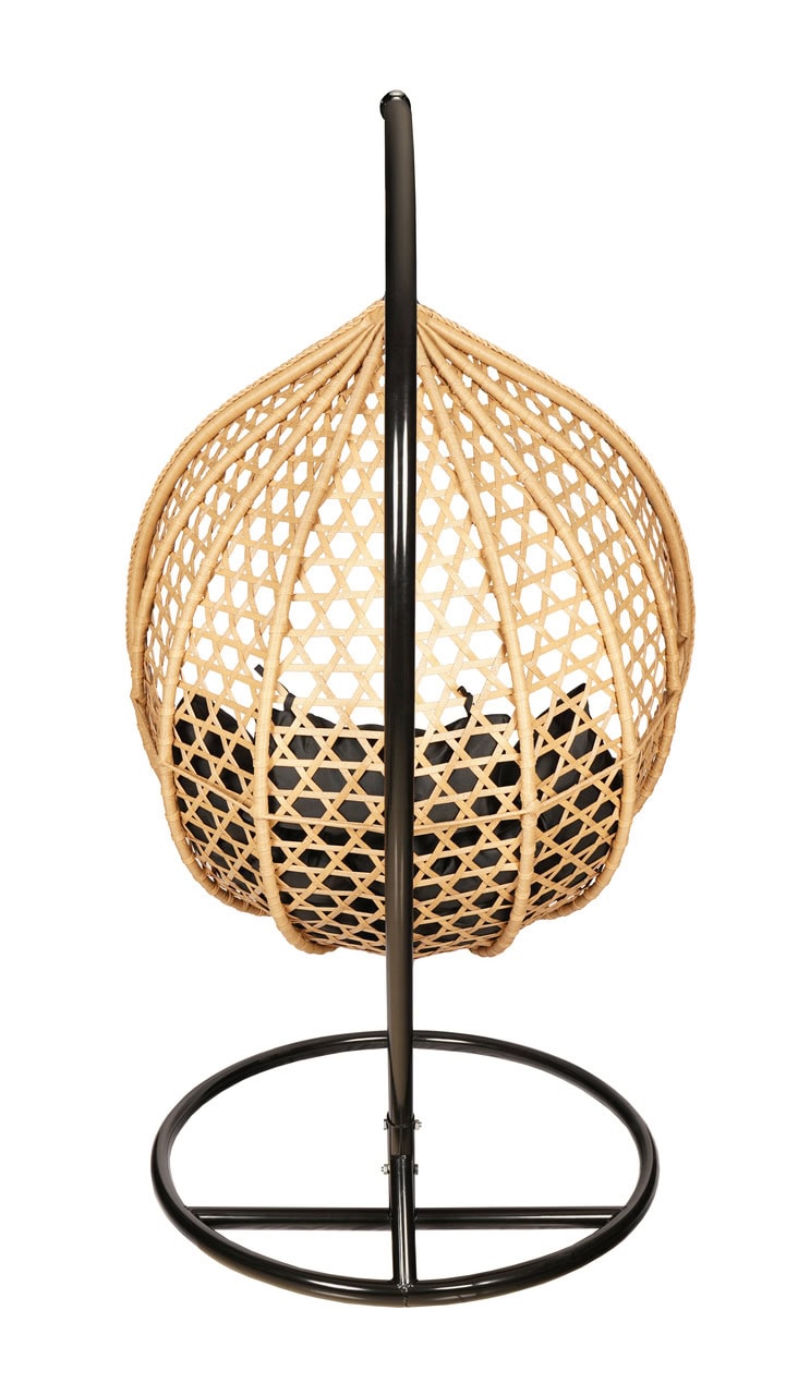 Tropikal Black Hanging Egg Chair – Natural Rattan Cocoon with Cushions