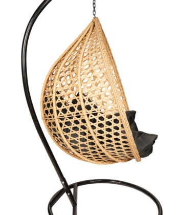 Tropikal Black Hanging Egg Chair – Natural Rattan Cocoon with Cushions