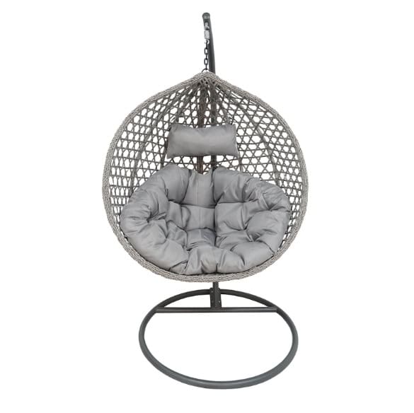 Tropikal Black Hanging Egg Chair – Natural Rattan Cocoon with Cushions