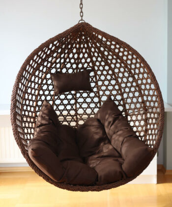 Tropikal Black Hanging Egg Chair – Natural Rattan Cocoon with Cushions