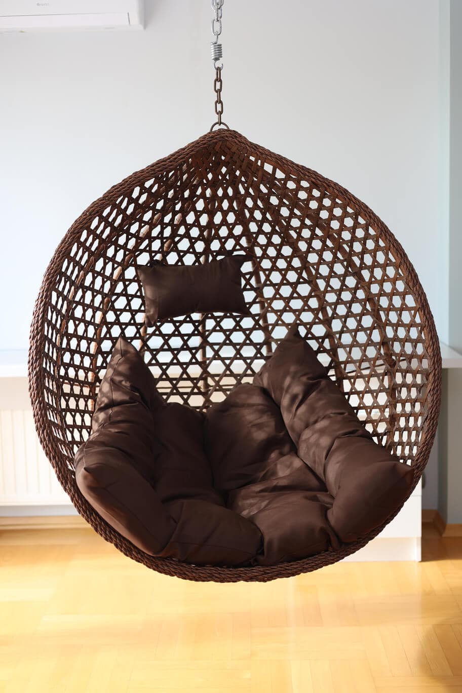 Tropikal Black Hanging Egg Chair – Natural Rattan Cocoon with Cushions