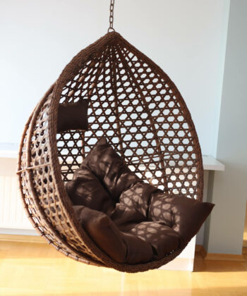 Tropikal Black Hanging Egg Chair – Natural Rattan Cocoon with Cushions