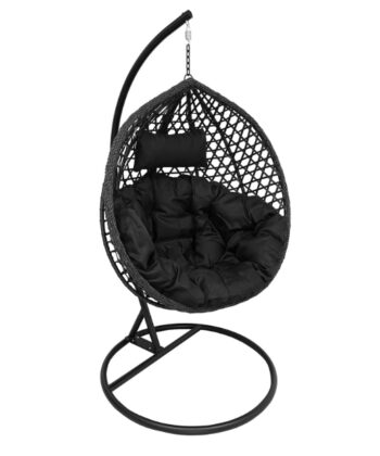 Tropikal Black Hanging Egg Chair – Natural Rattan Cocoon with Cushions