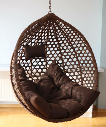 Tropikal Black Hanging Egg Chair – Natural Rattan Cocoon with Cushions