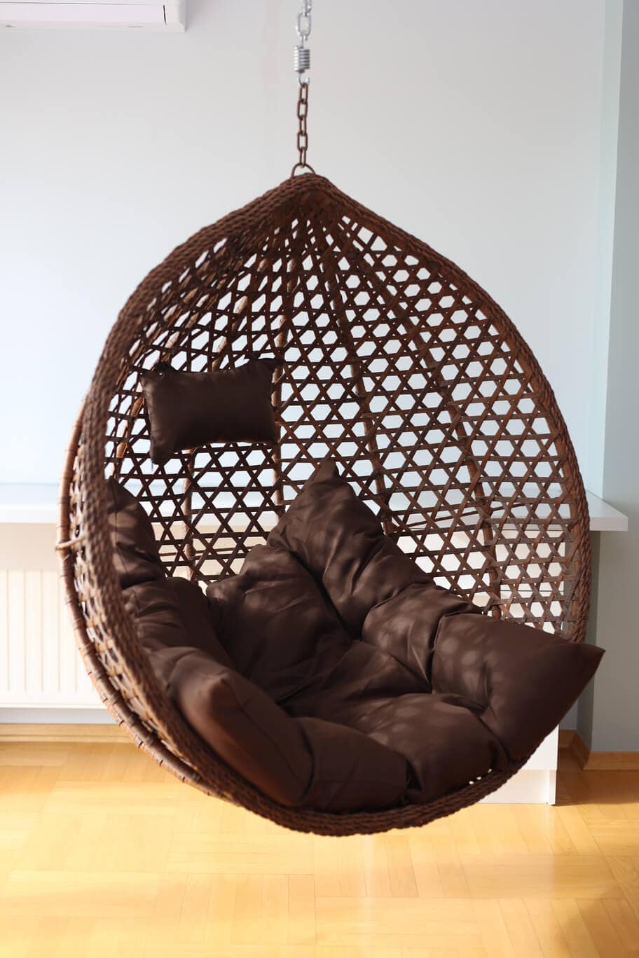 Tropikal Black Hanging Egg Chair – Natural Rattan Cocoon with Cushions