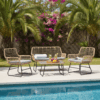 Vermont Grey Rattan Garden Set – 2 Armchairs, Sofa & Glass Table