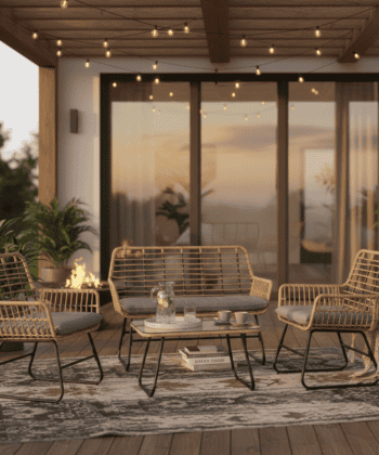 Vermont Grey Rattan Garden Set – 2 Armchairs, Sofa & Glass Table