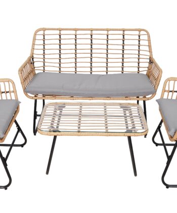 Vermont Grey Rattan Garden Set – 2 Armchairs, Sofa & Glass Table