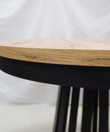 Wotan Forge Round Extendable Table – Loft Oak 36mm Black Steel Base Dining Ø90cm +50cm = Ø140cm